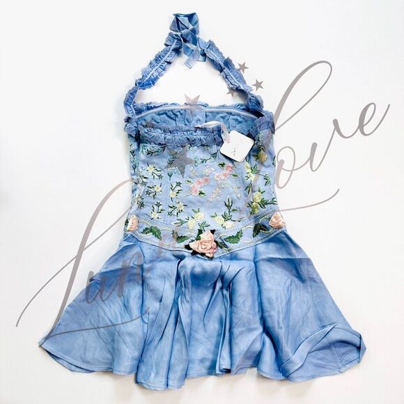 FILLYBOO Meadow Halter Mini Dress In Periwinkle NWT - Picture 10 of 13